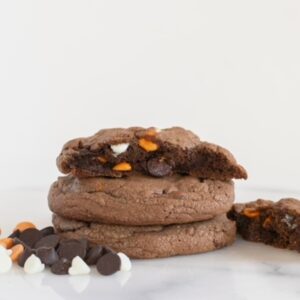 Cocoa Chocolate Caramel Chip Cookie Stack