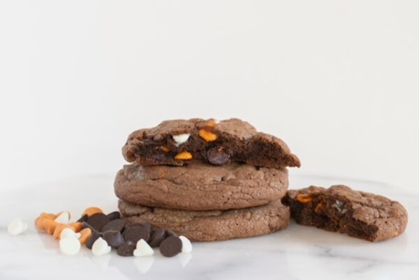 Cocoa Chocolate Caramel Chip Cookie Stack